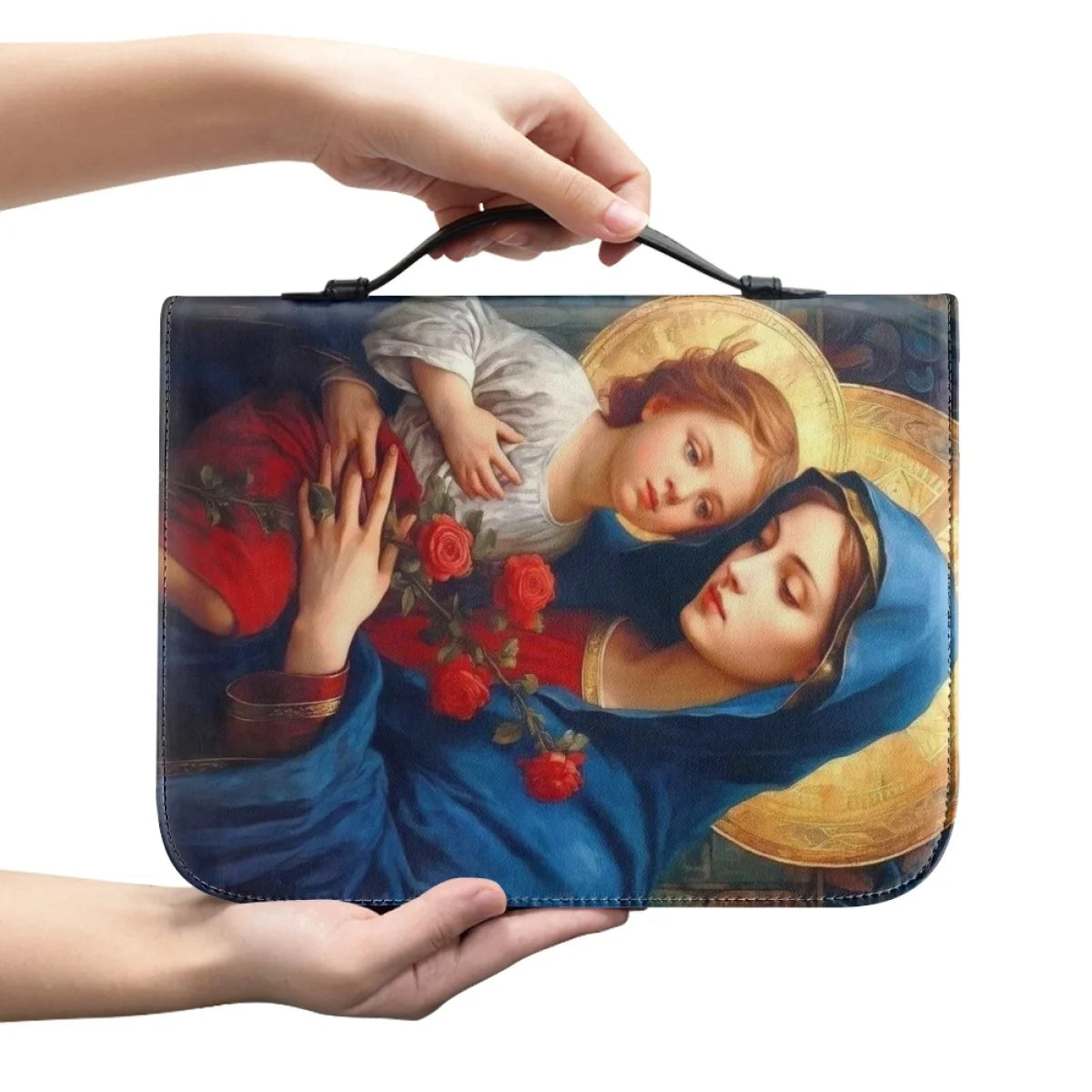 Hot Women's Leather Handbags New Christian Virgin Mary Pattern Print Bible Cover Case Custom Bible Study Book Holy Storage Boxes