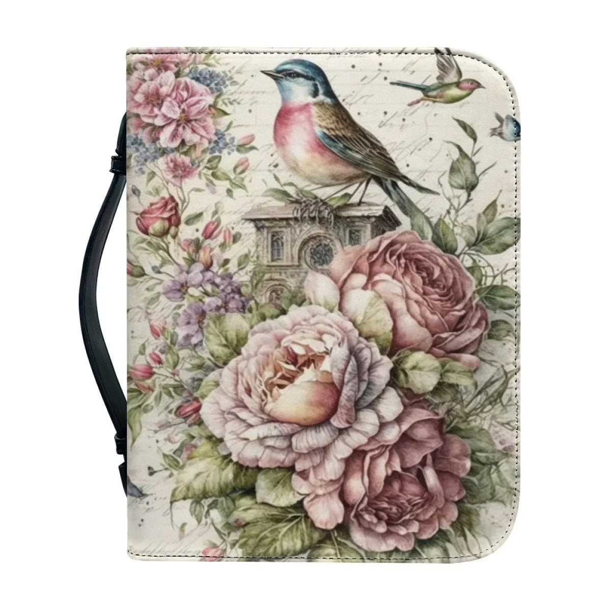 Women's Christianity Bible Bag New Floral Hummingbird Print Leather Bible Cover Case Zippered Handle Handbag Bags for Holy Bible