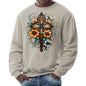 Mens Graphic Sweatshirt - Christian Cross Floral Bouquet Brown and