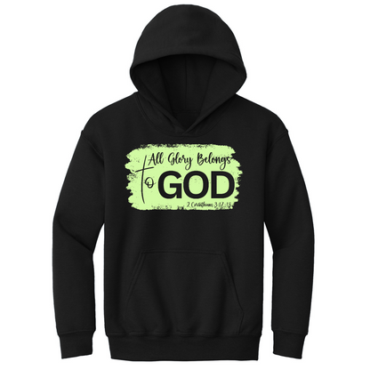 Youth Long Sleeve Hoodie All Glory Belongs to God Christian Neon