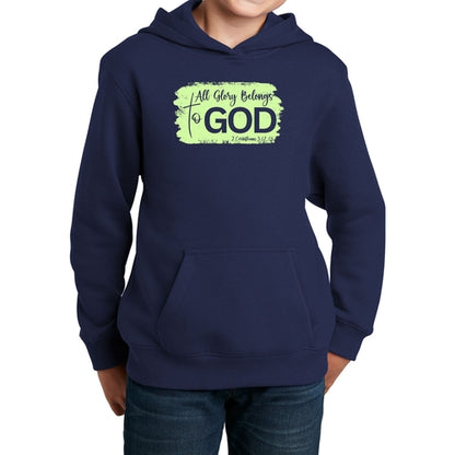 Youth Long Sleeve Hoodie All Glory Belongs to God Christian Neon