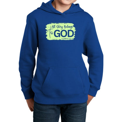 Youth Long Sleeve Hoodie All Glory Belongs to God Christian Neon