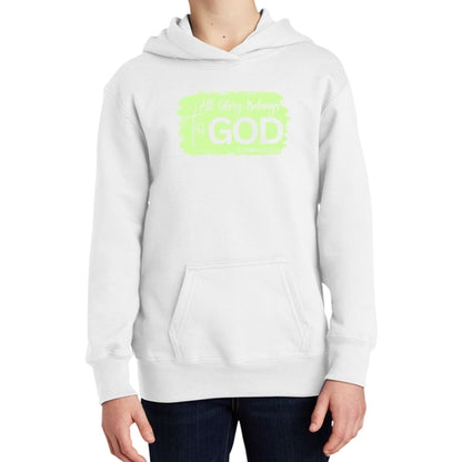 Youth Long Sleeve Hoodie All Glory Belongs to God Christian Neon